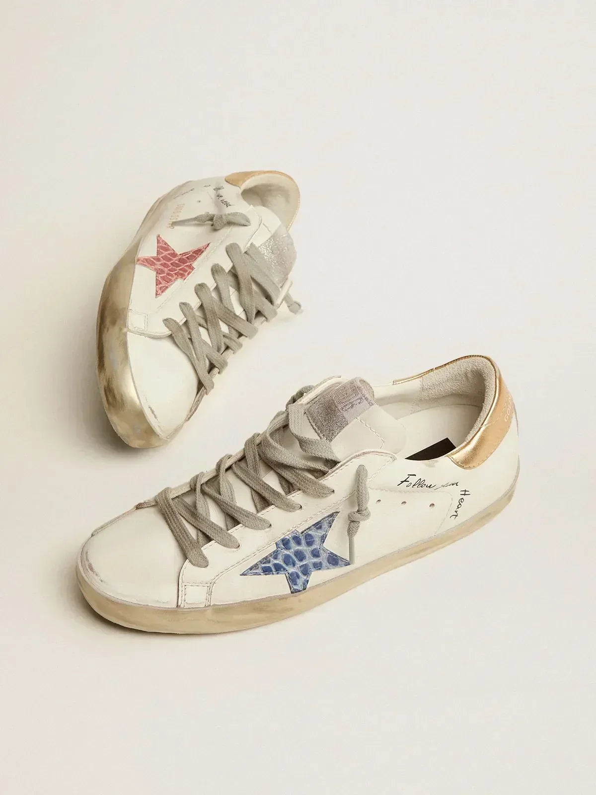 Super-Star sneakers with handwritten lettering and crocodile-print leather stars（Bargain price）