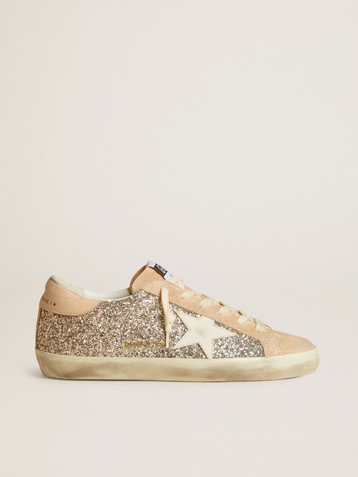 Super-Star Donna in glitter argento con stella e talloncino in pelle