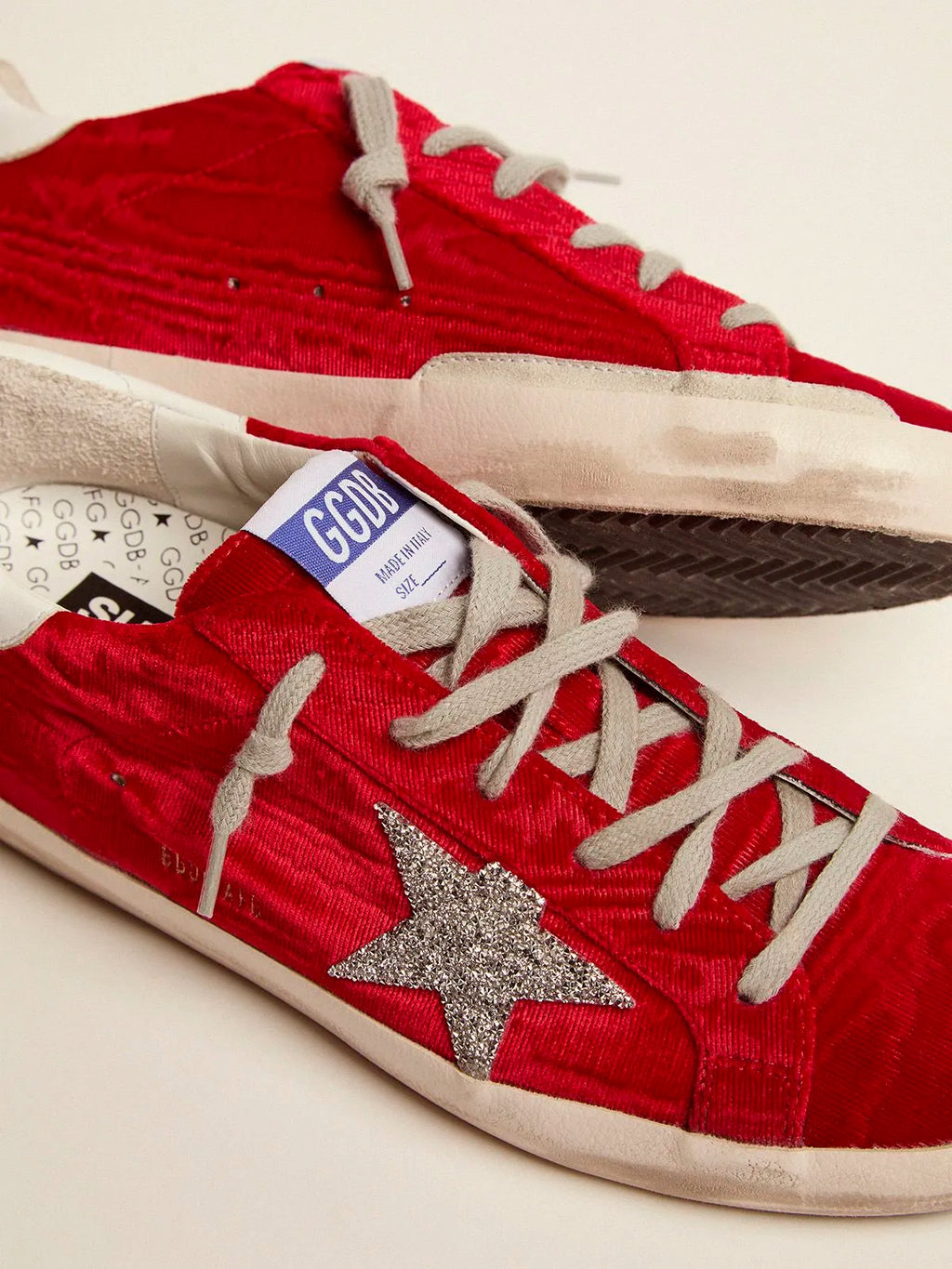 Super-Star LTD sneakers in red moir¨¦ velvet with Swarovski crystal star