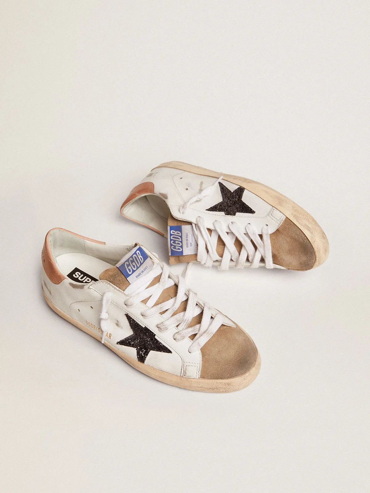 Super-Star sneakers with black glitter star and old-rose leather heel tab