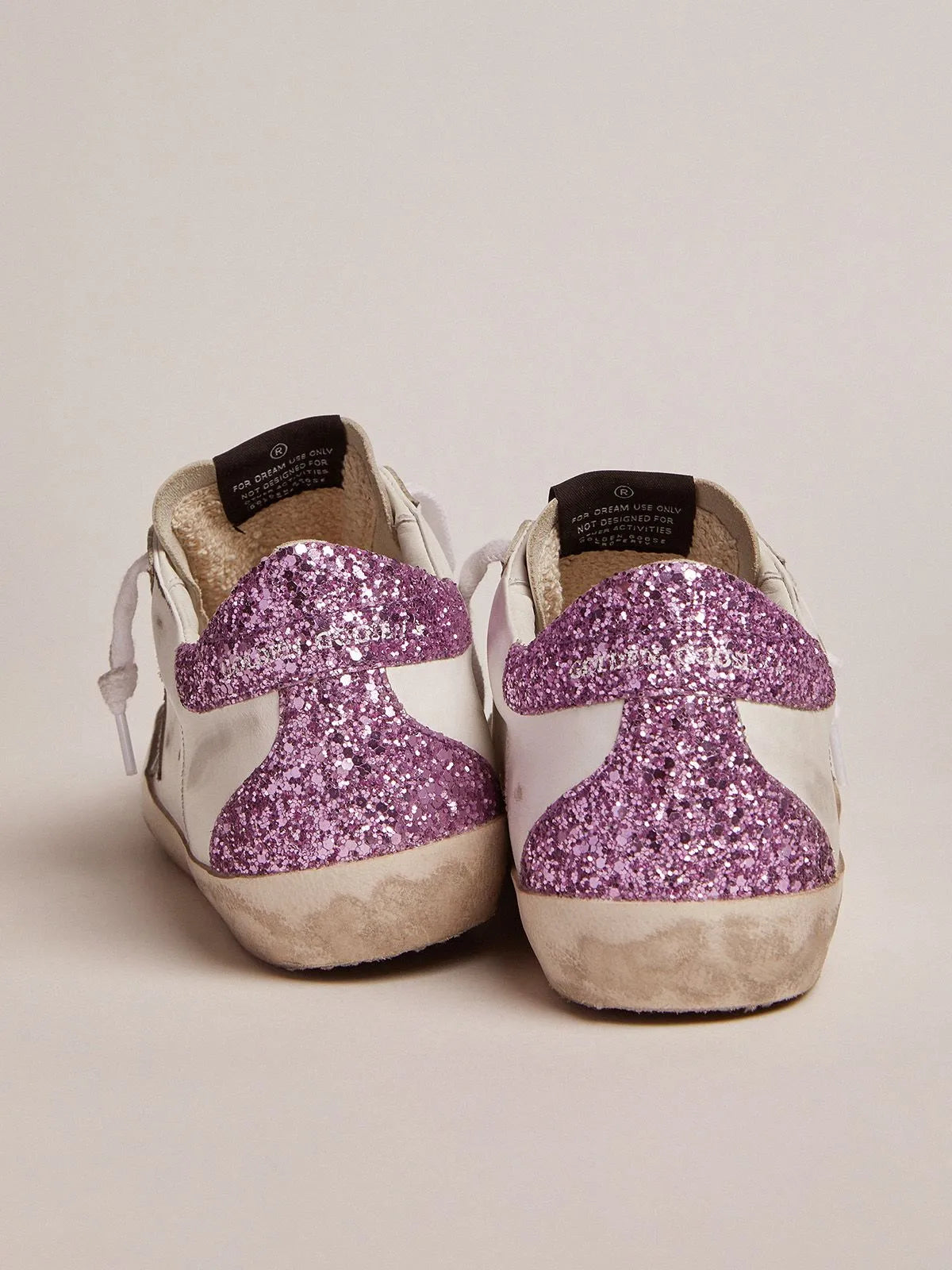Super-Star sneakers with lavender glitter heel tab and light-blue metallic leather star