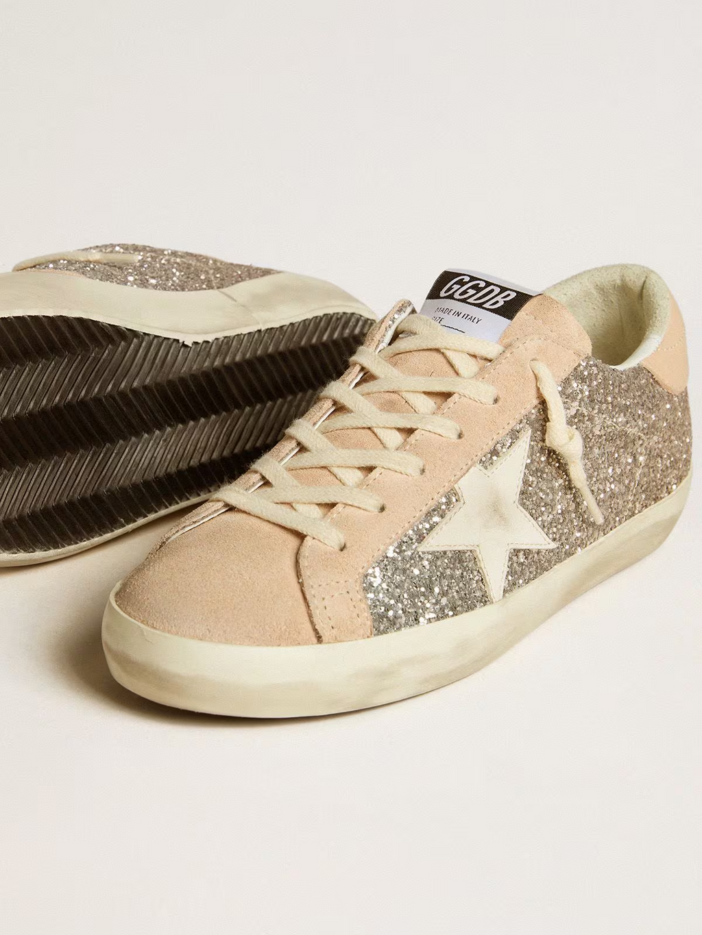 Super-Star Donna in glitter argento con stella e talloncino in pelle