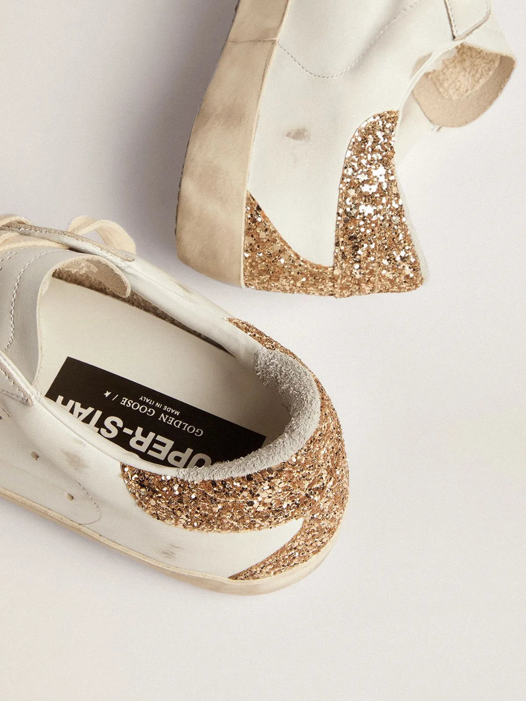 Super-Star sneakers with snake-print silver leather star and gold glitter heel tab