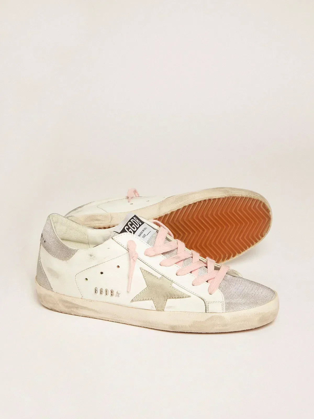 Super-Star sneakers with silver glitter tongue and heel tab with checkered pattern