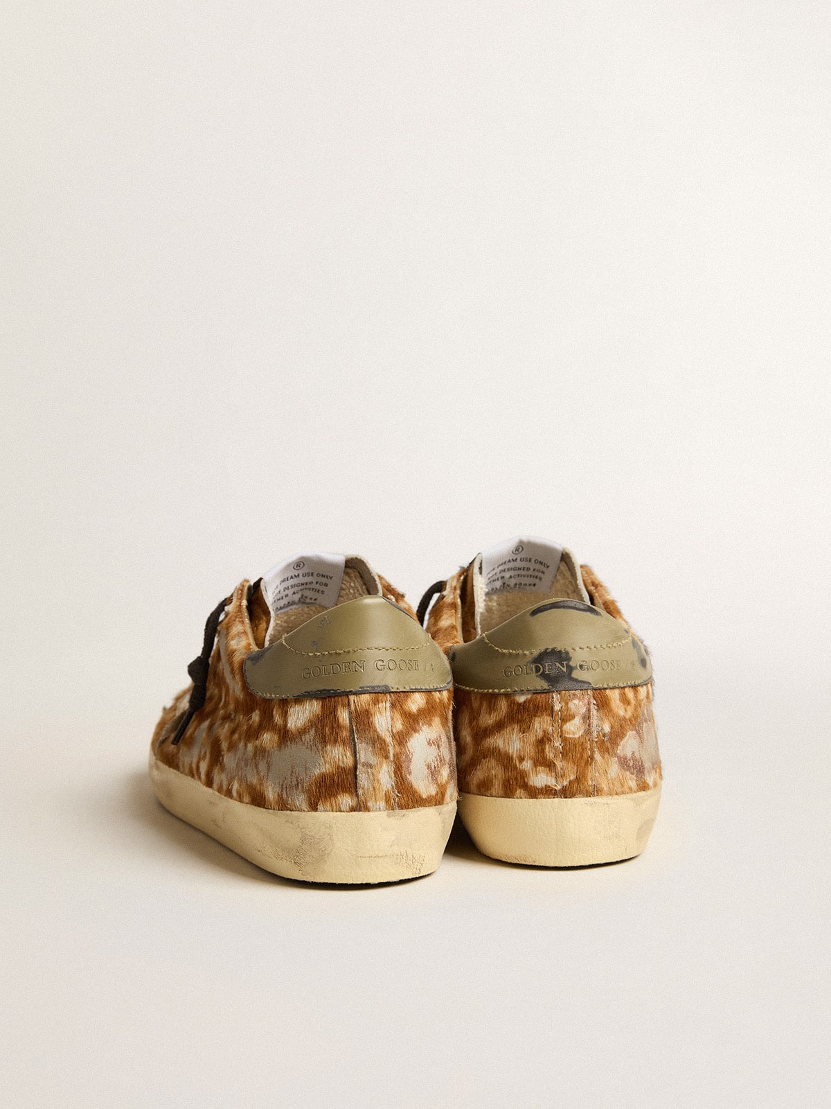 Men's Super-Star LAB in leopard pony skin with gold star and gray heel tab