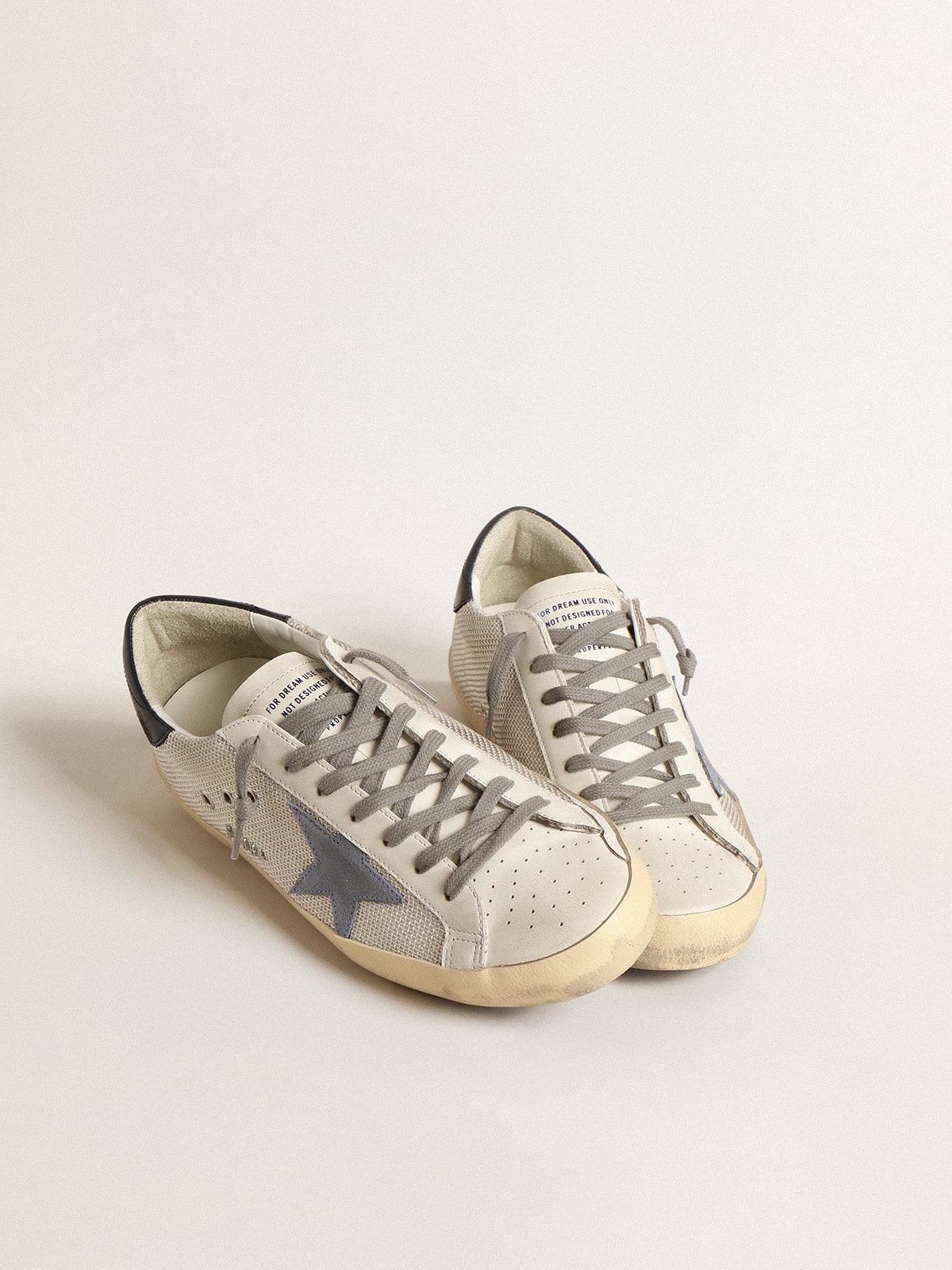 Super-Star in pale silver mesh with light blue suede star