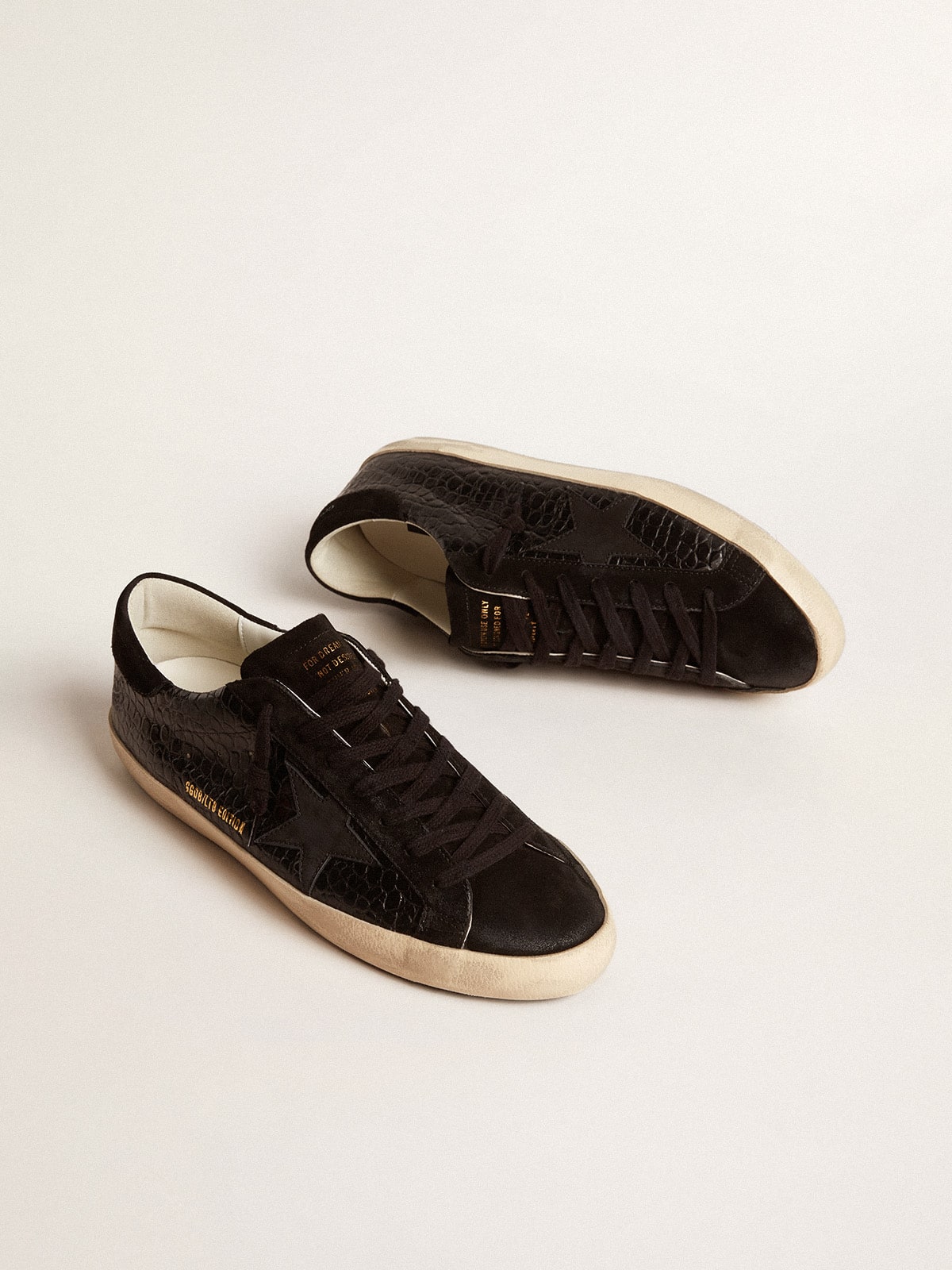 Super-Star LTD in crocodile-print leather with black suede inserts