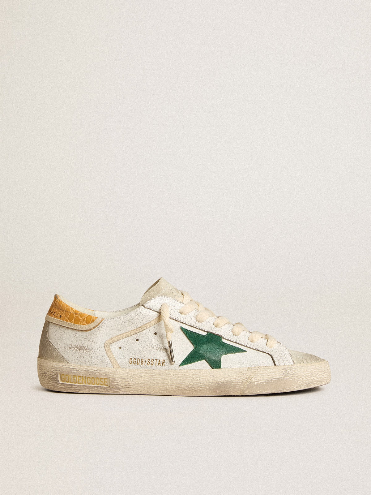 Super-Star with green suede star and yellow croc-print leather heel tab