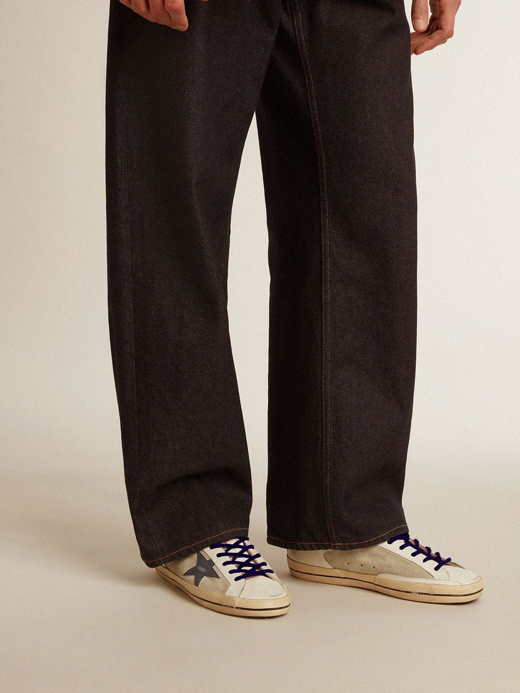 Super-Star in leather and suede with blue lizard-print leather star