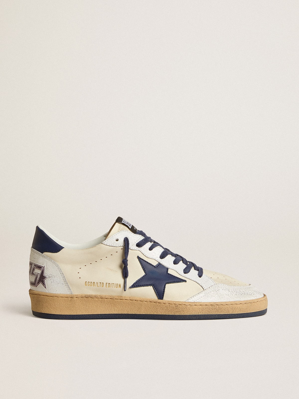 Men's Ball Star LTD in cream nappa with blue leather star and heel tab