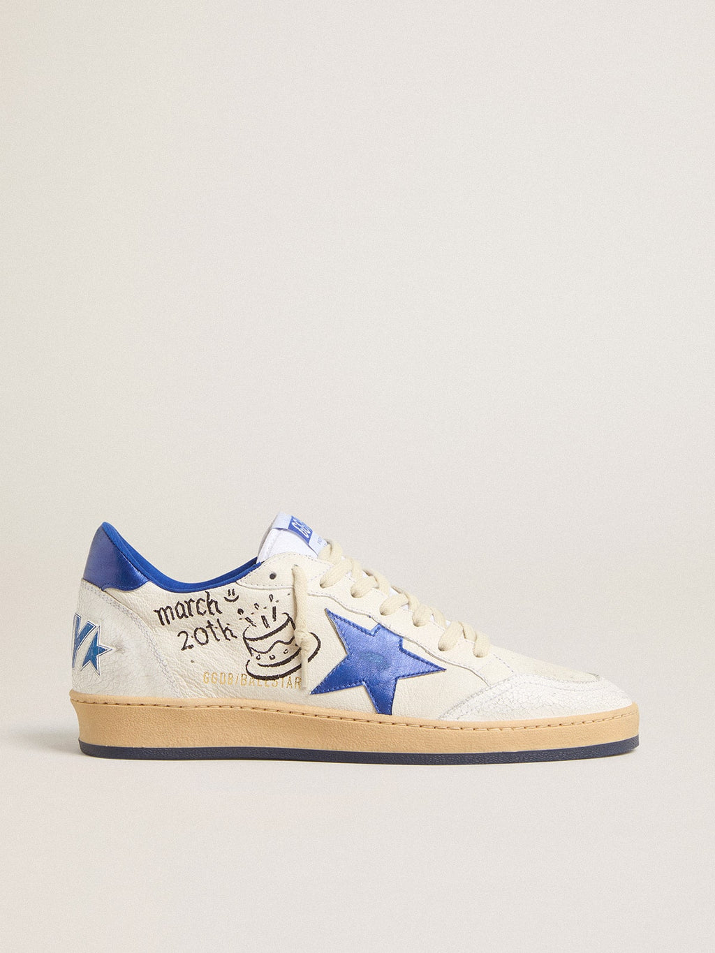 Men's Ball Star Wishes in white nappa leather with a bright blue star and heel tab