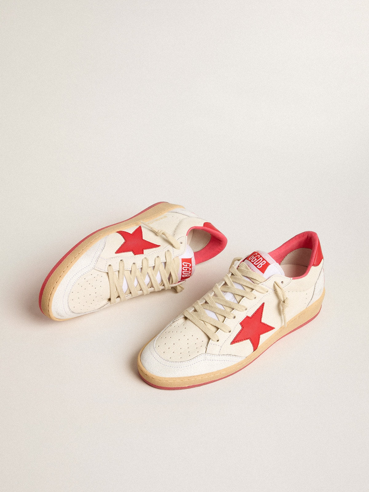 Men's Ball Star Wishes in white leather with a red star and heel tab