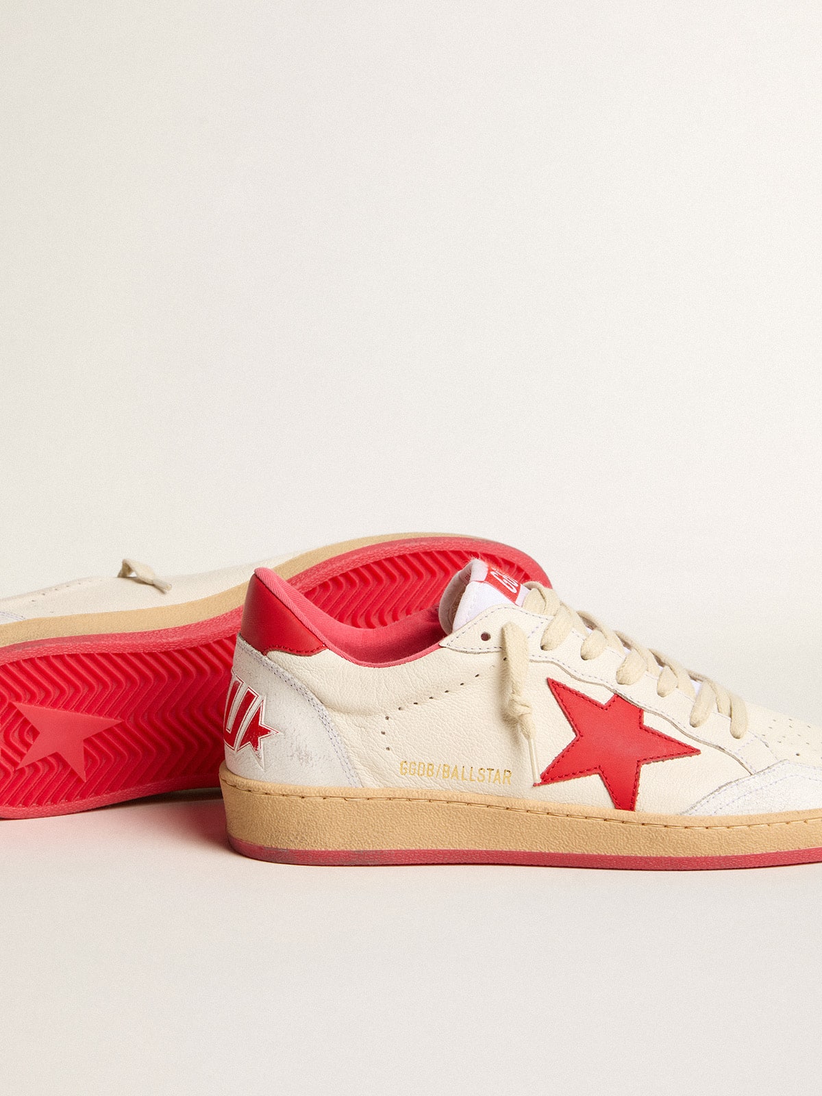 Men's Ball Star Wishes in white leather with a red star and heel tab