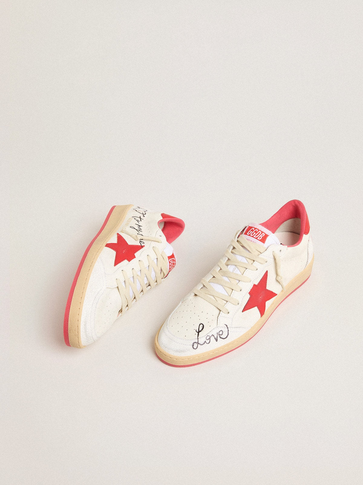 Men's Ball Star Wishes in white leather with a red star and heel tab