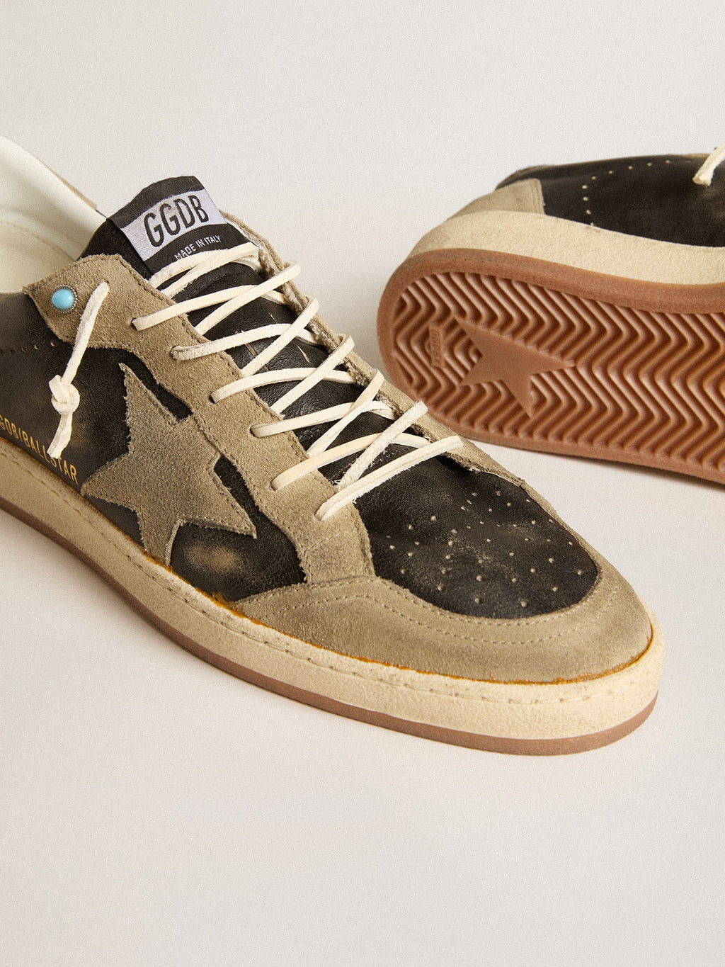 Brown Ball Star with dove-gray suede star and heel tab