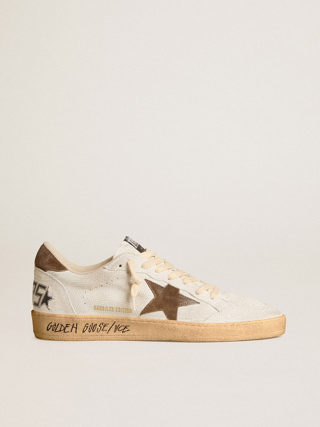 Men's Ball Star in white nubuck leather with brown suede star and heel tab