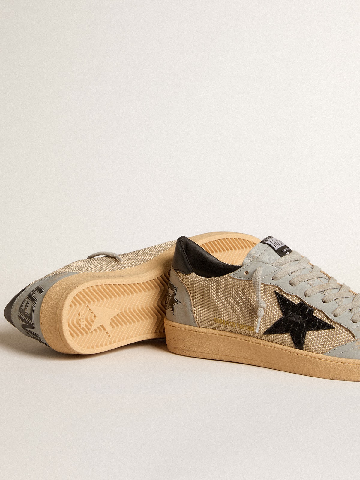 Men's Ball Star LTD in beige mesh with croc-print leather star and nappa inserts