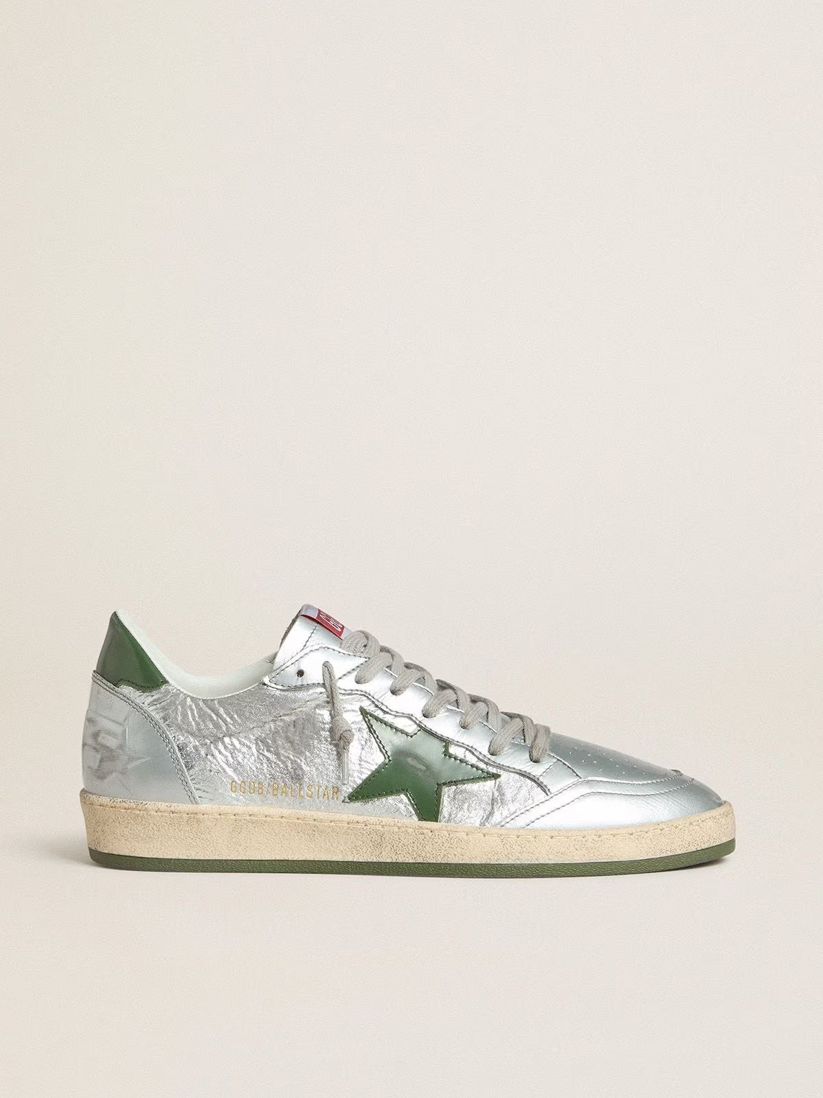 Men's Ball Star in silver nylon with green leather star and heel tab