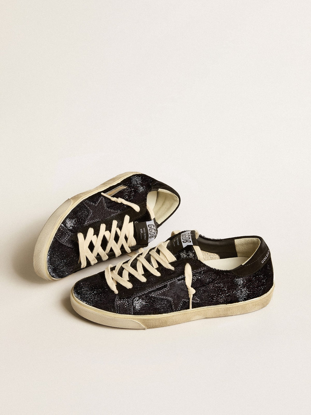 Men's Super-Star in black velvet and suede with black suede star