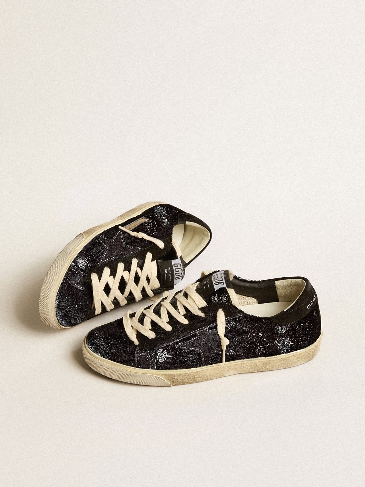 Men's Super-Star in black velvet and suede with black suede star