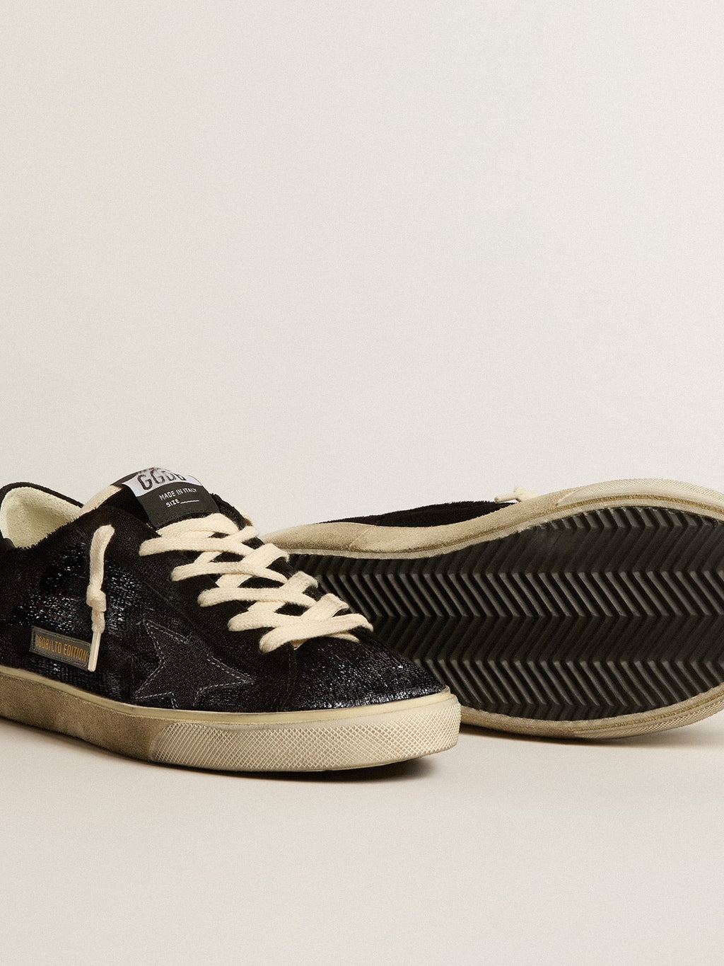 Men's Super-Star in black velvet and suede with black suede star