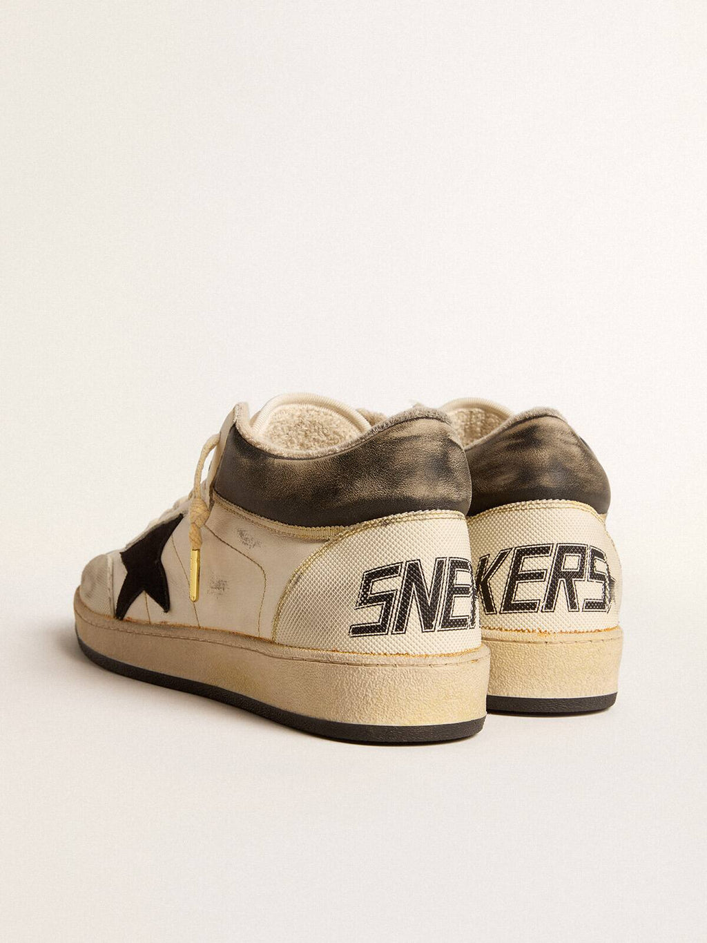 Men's Ball Star Pro Mid in aged white leather with black star