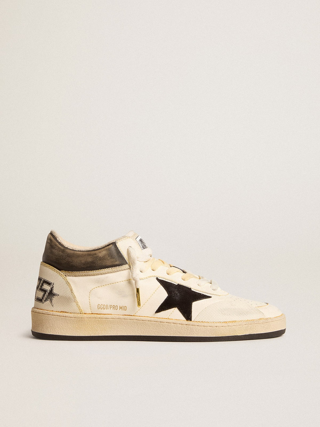 Men's Ball Star Pro Mid in aged white leather with black star