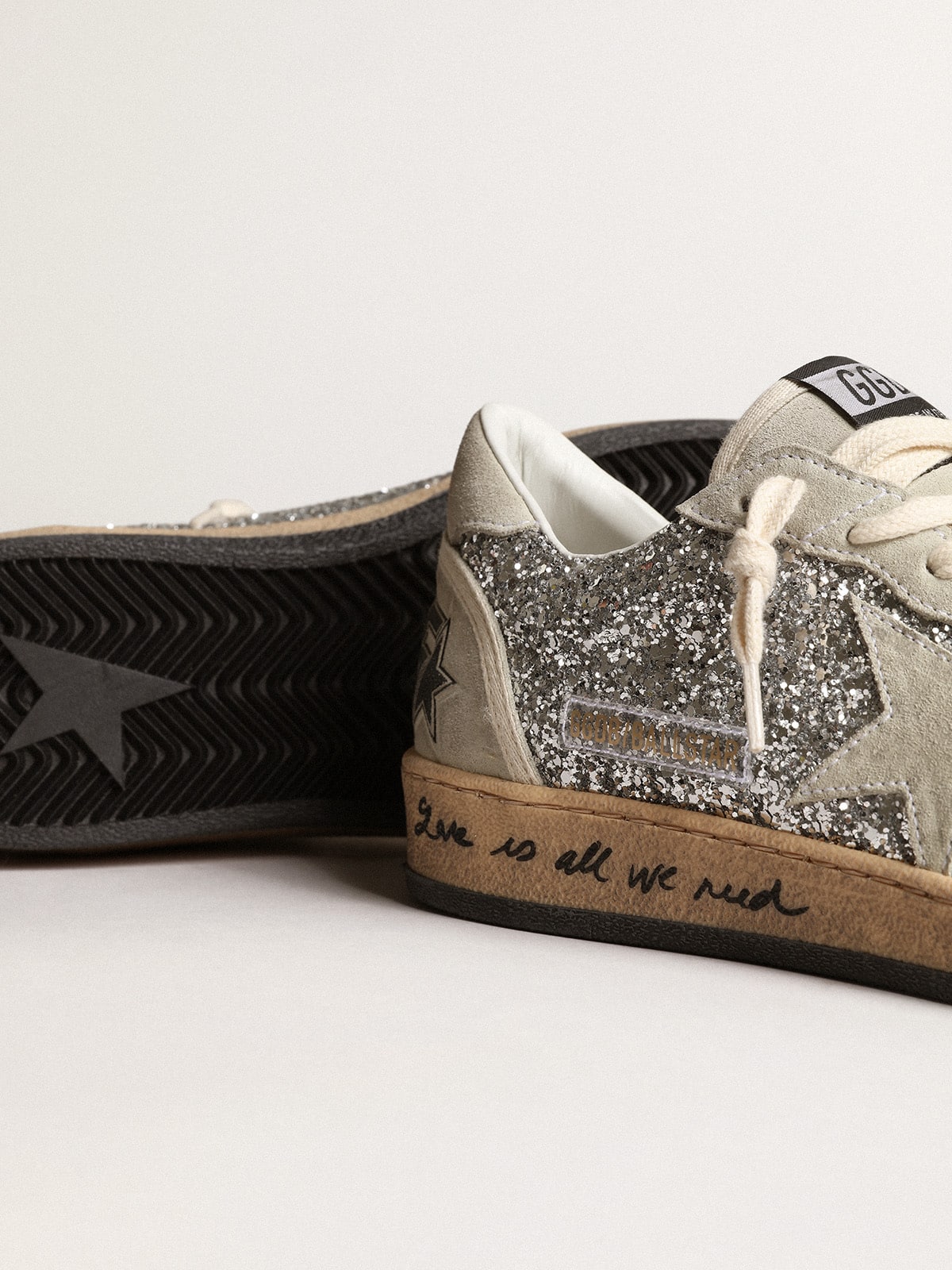 Women’s Ball Star in silver glitter with ice-gray suede inserts
