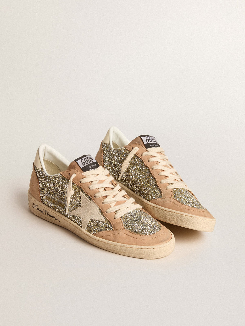 Women's Ball Star in platinum glitter with cream leather star and nubuck toe