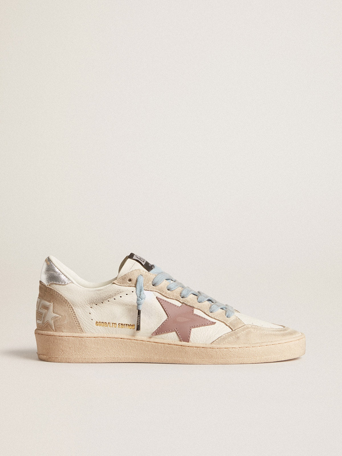 Women's Ball Star LTD in white nappa and pearl suede with mauve leather star