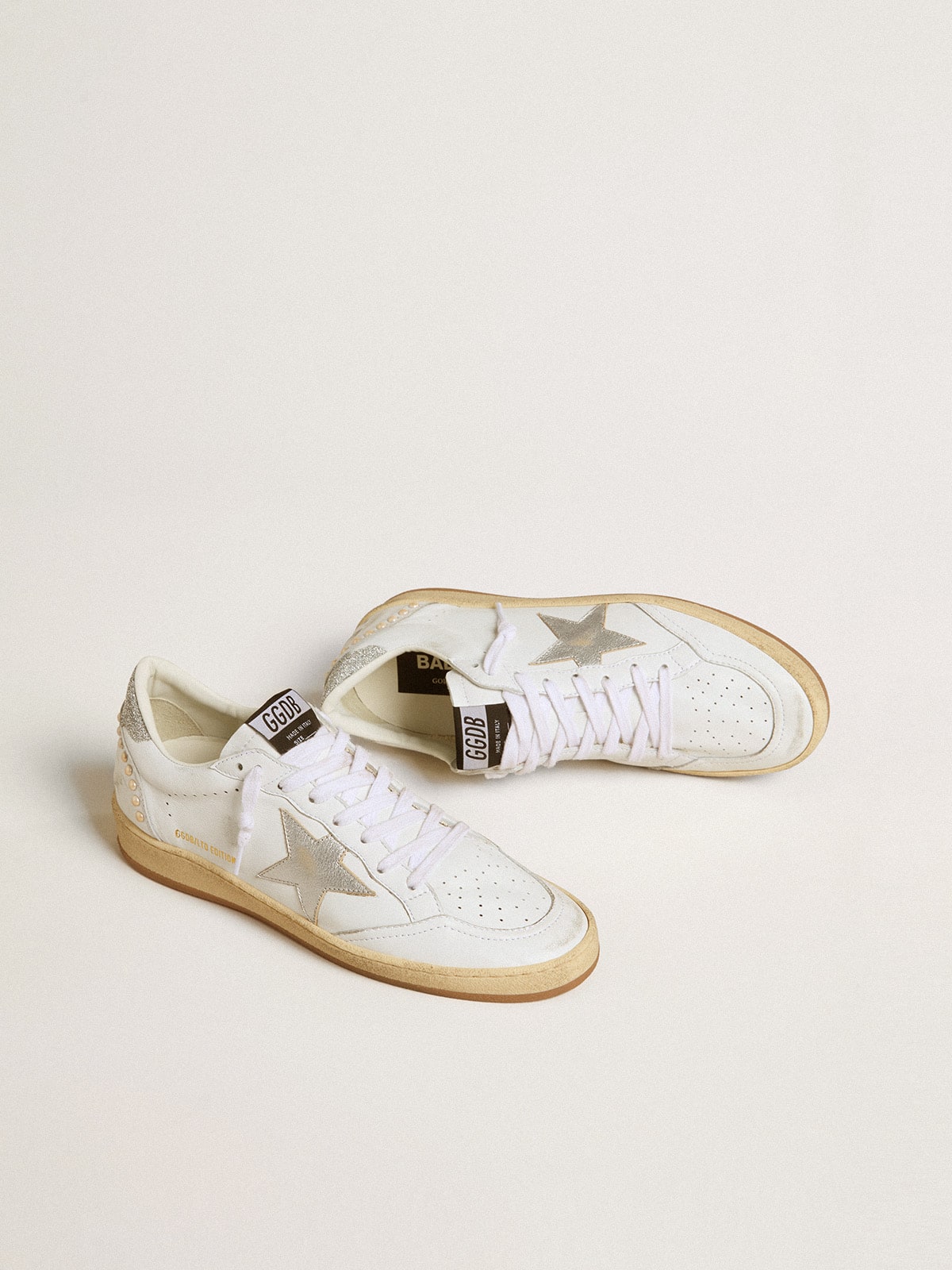 Women's white Ball Star with a silver star and Swarovski crystal heel tab with pearls