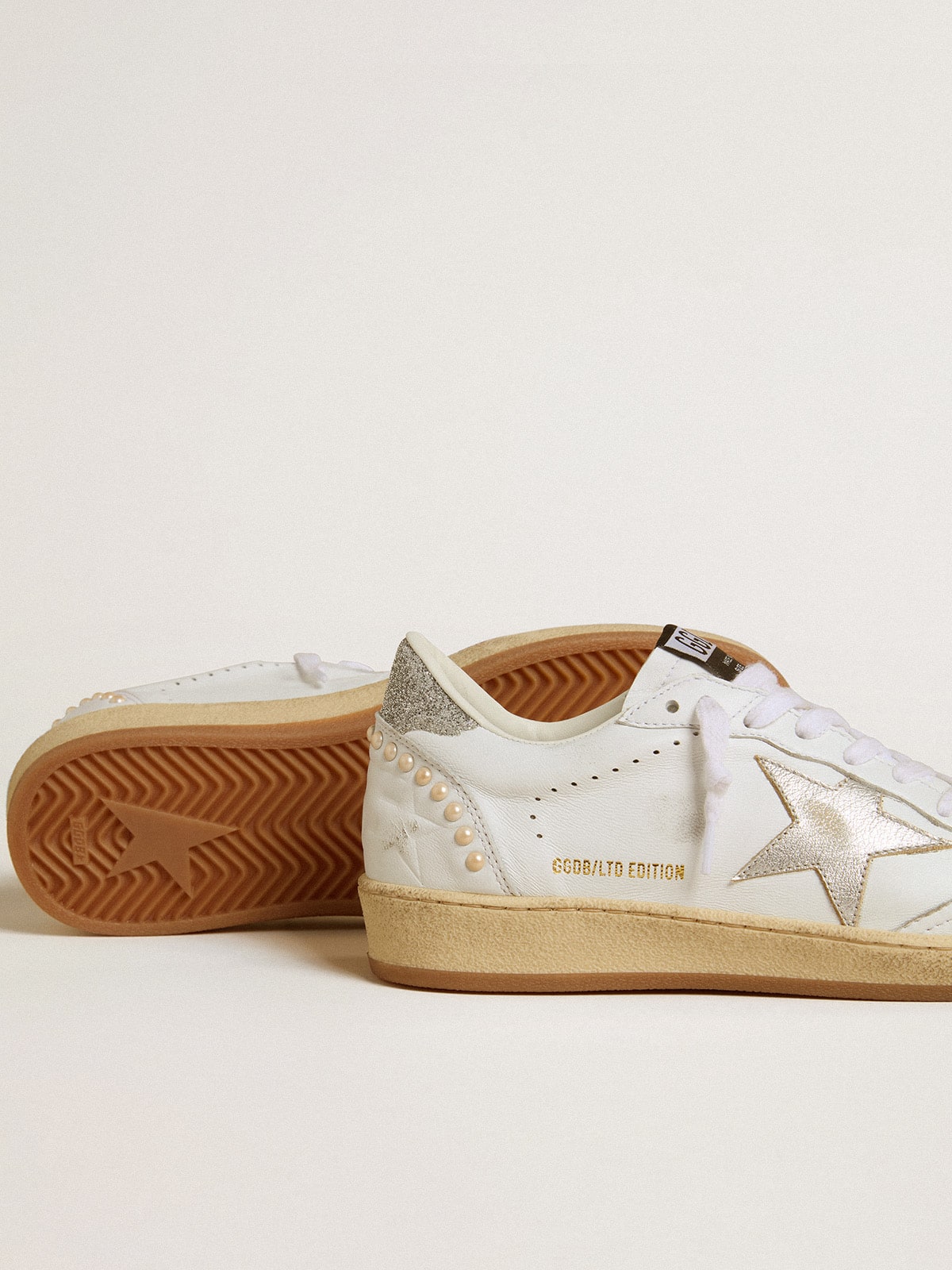 Women's white Ball Star with a silver star and Swarovski crystal heel tab with pearls