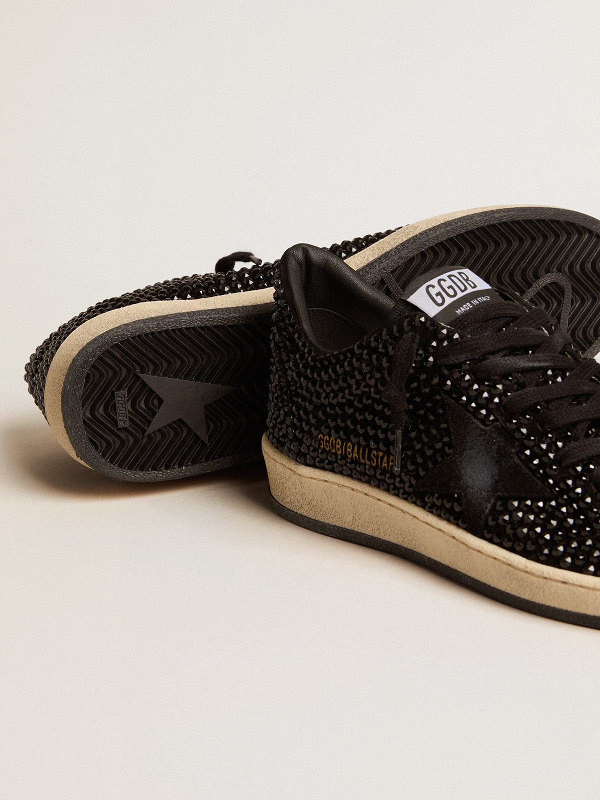 Ball Star in suede with black Swarovski crystals and black suede star