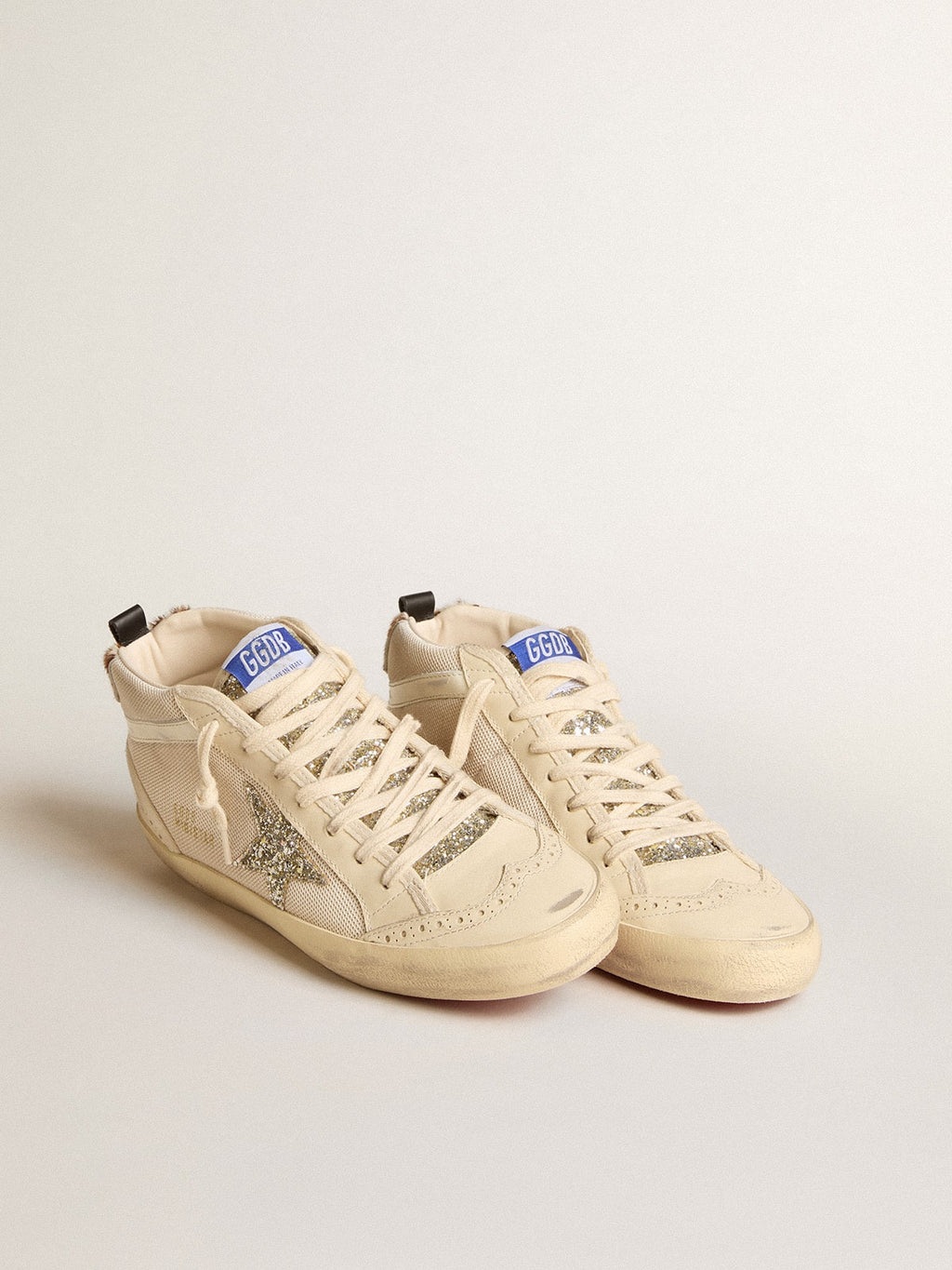 Women's Mid Star in mesh with platinum glitter star and white leather flash