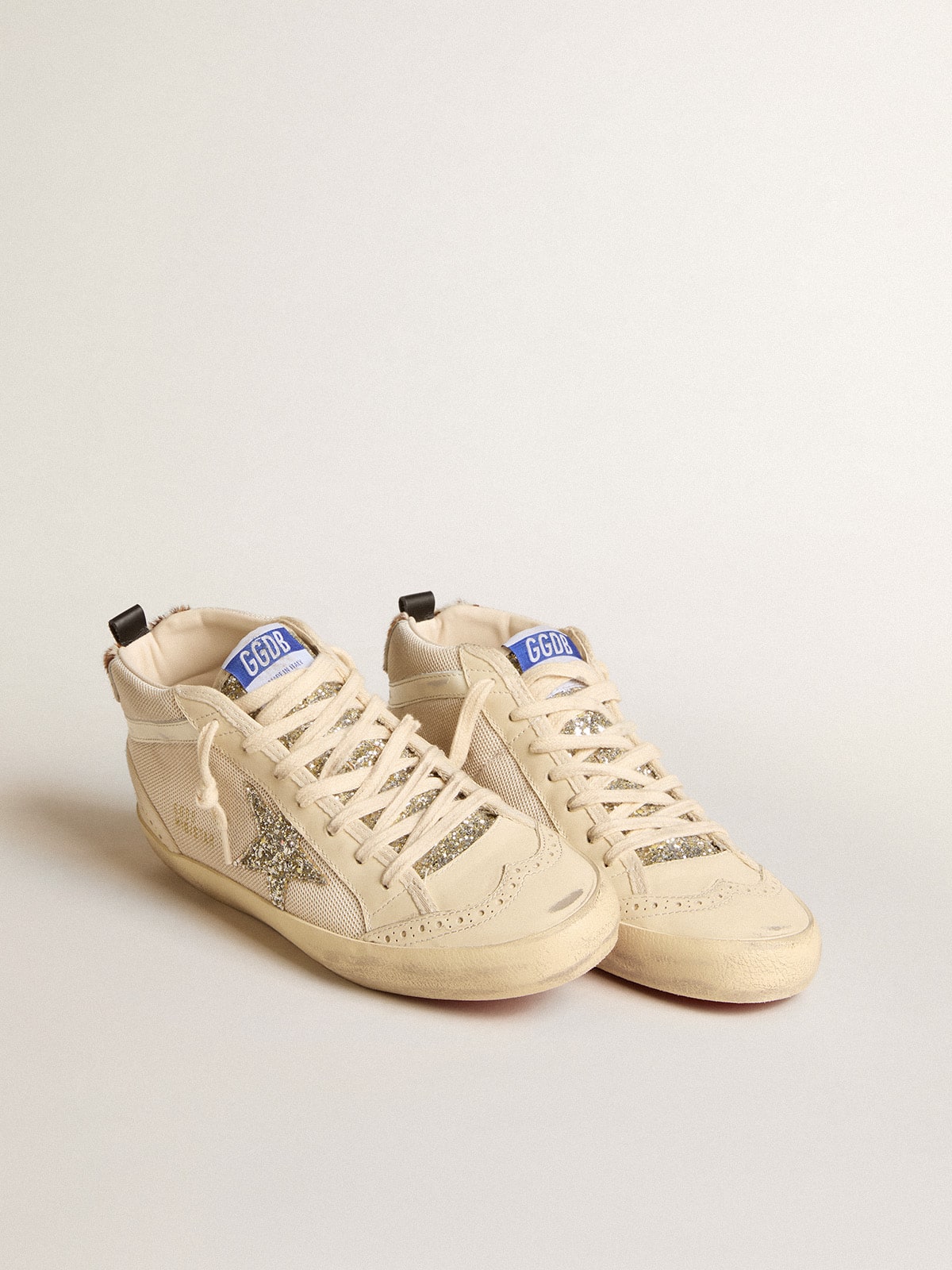 Women's Mid Star in mesh with platinum glitter star and white leather flash