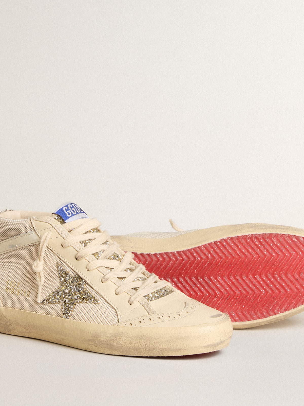 Women's Mid Star in mesh with platinum glitter star and white leather flash