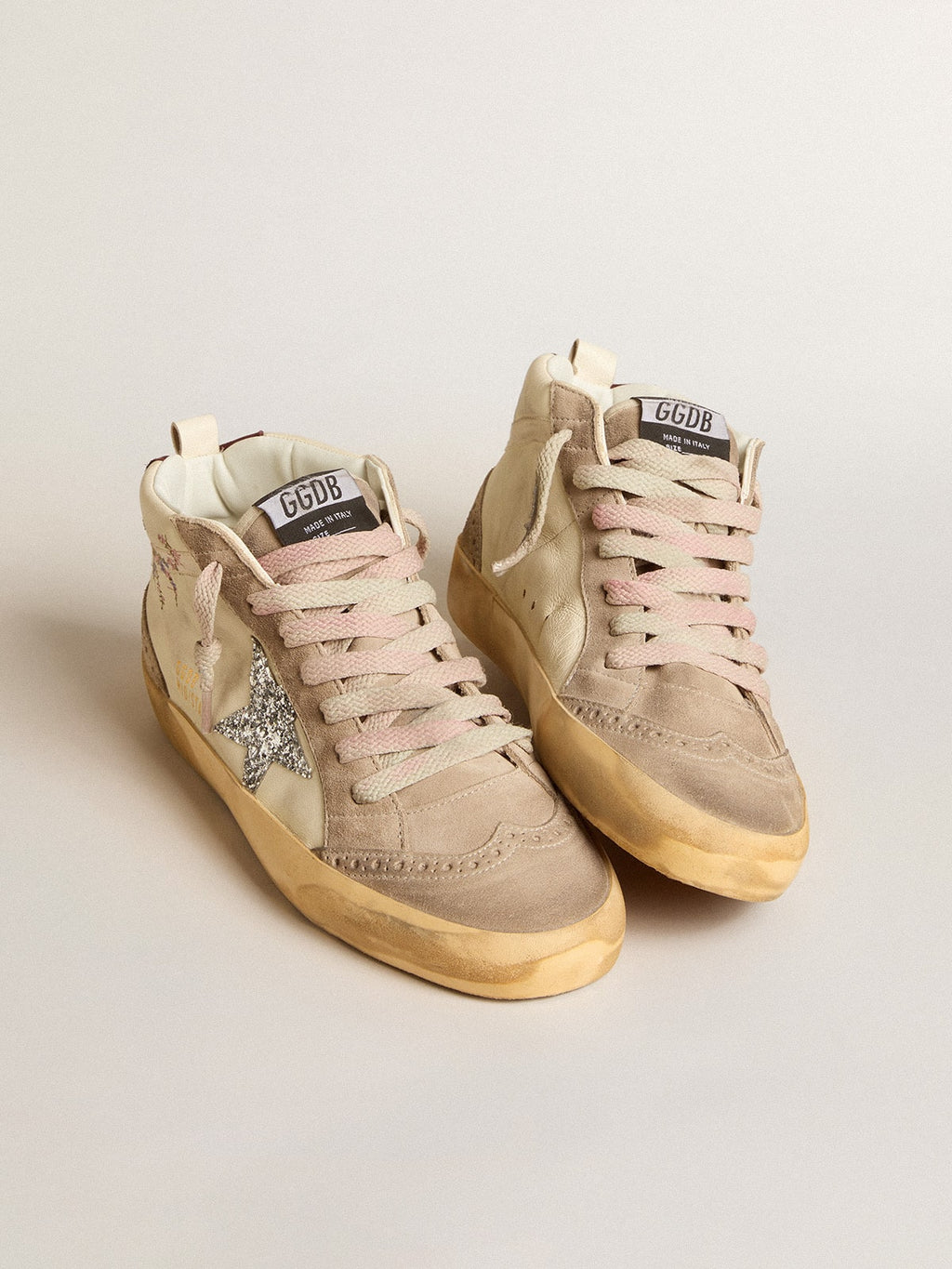 Women's Mid Star in nappa leather with floral embroidery and silver glitter star