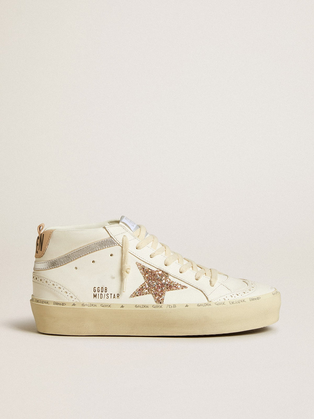 Mid Star with glitter star and metallic silver leather flash