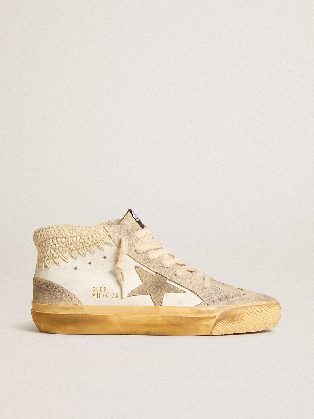 Mid Star LTD with pearl suede star and beige crochet heel tab