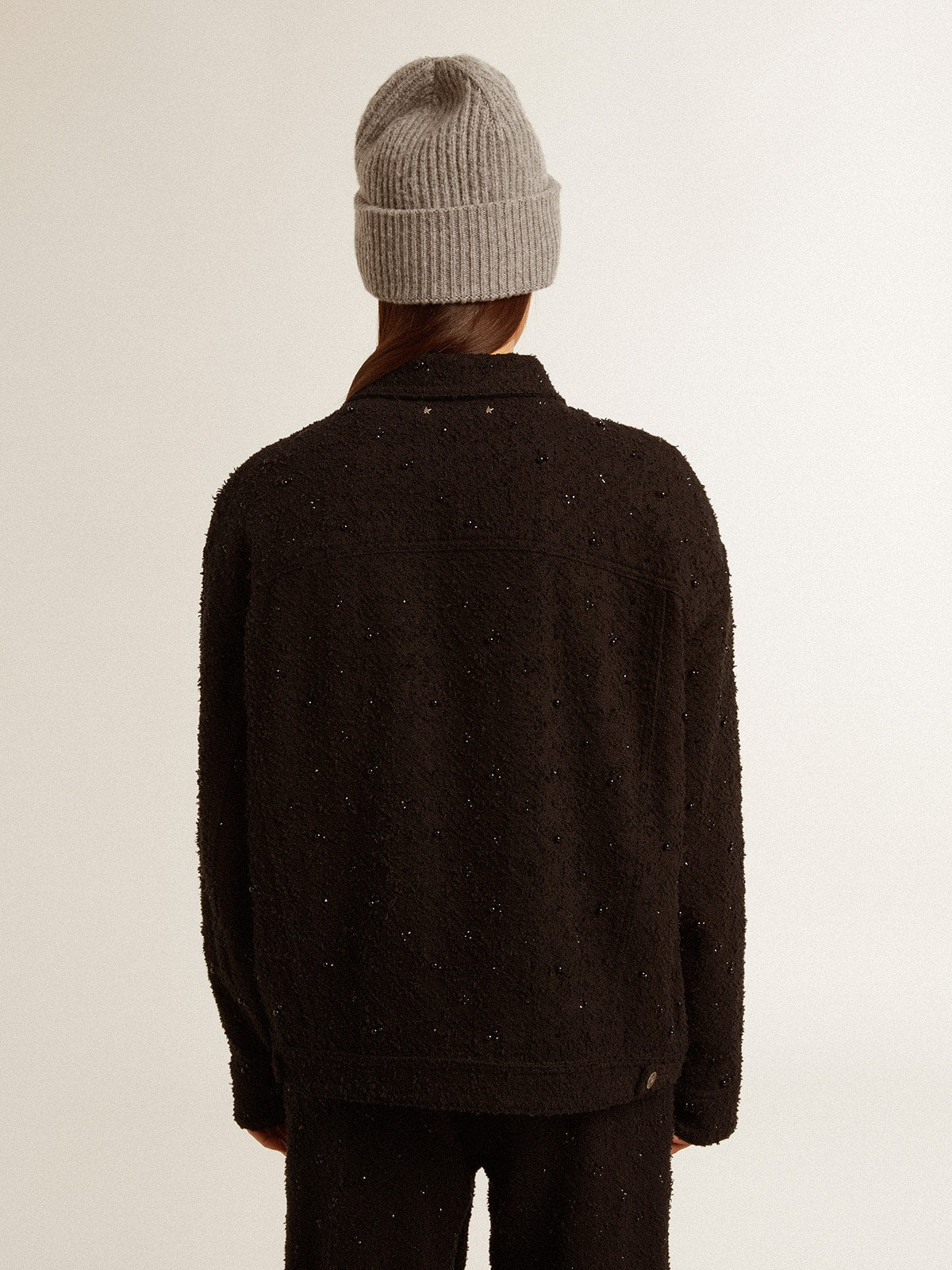 Women's black denim jacket with embroidery