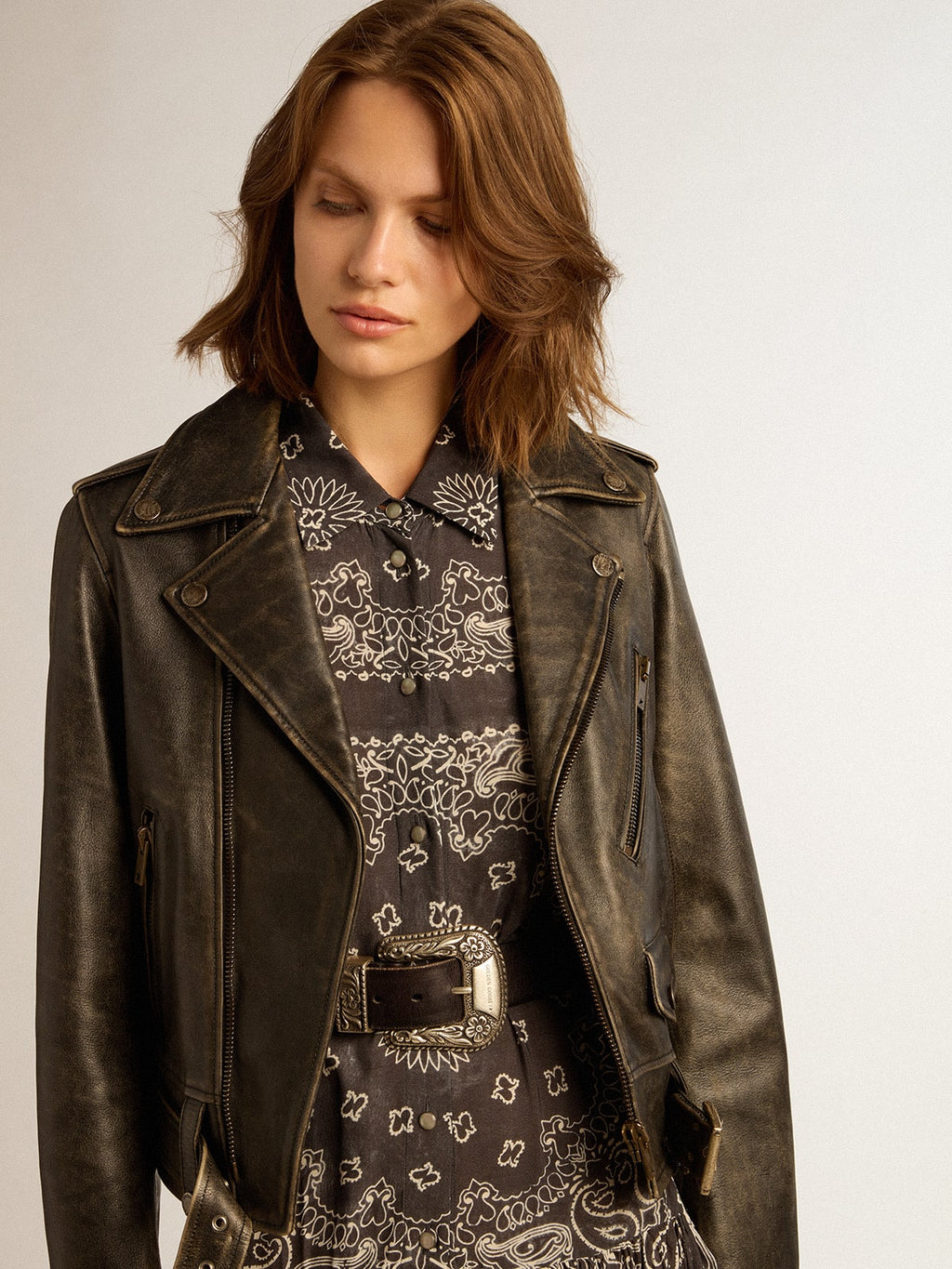 Women's leather biker jacket