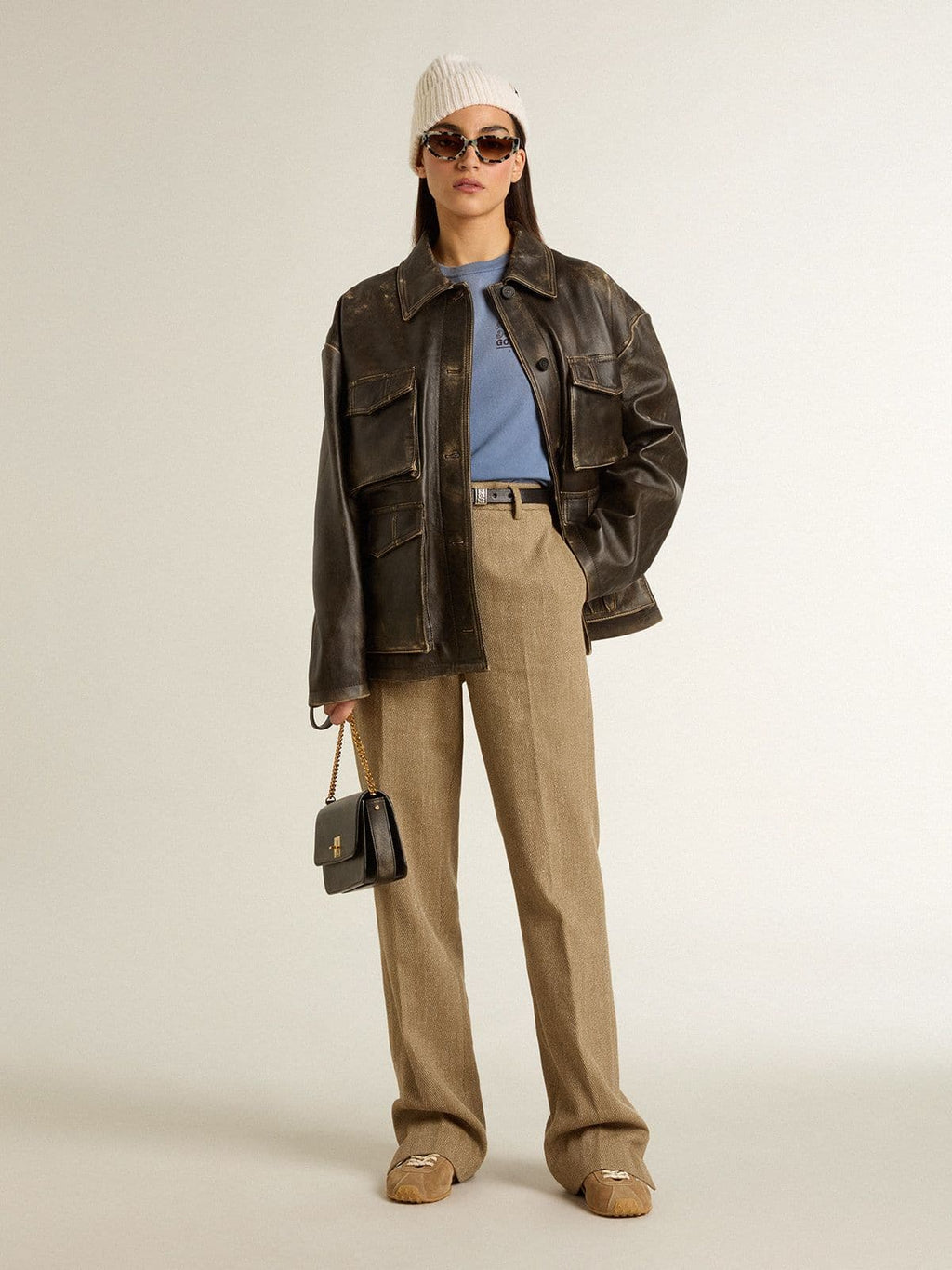 Women's aged brown nappa leather jacket