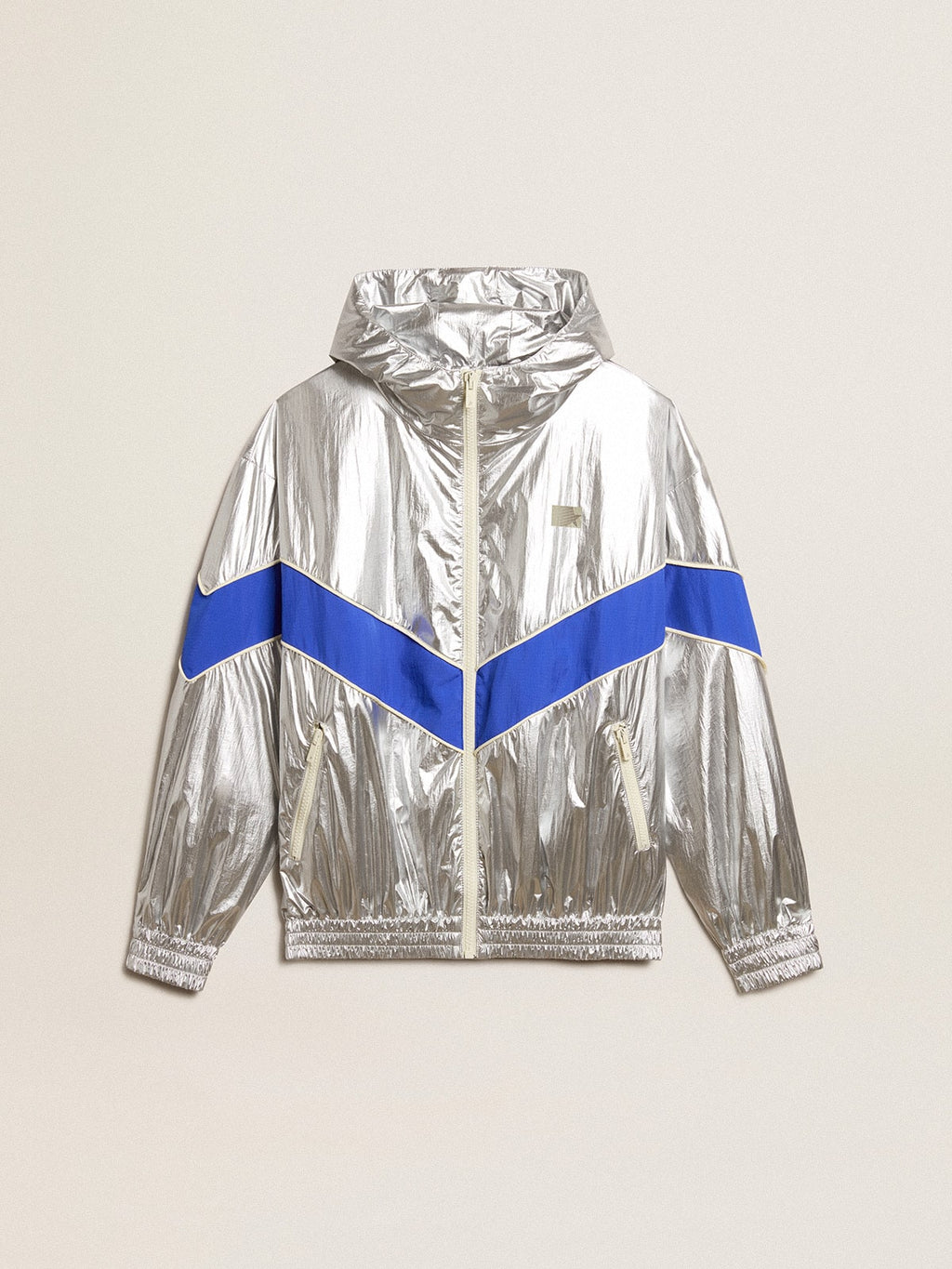 Women's windcheater in silver technical fabric