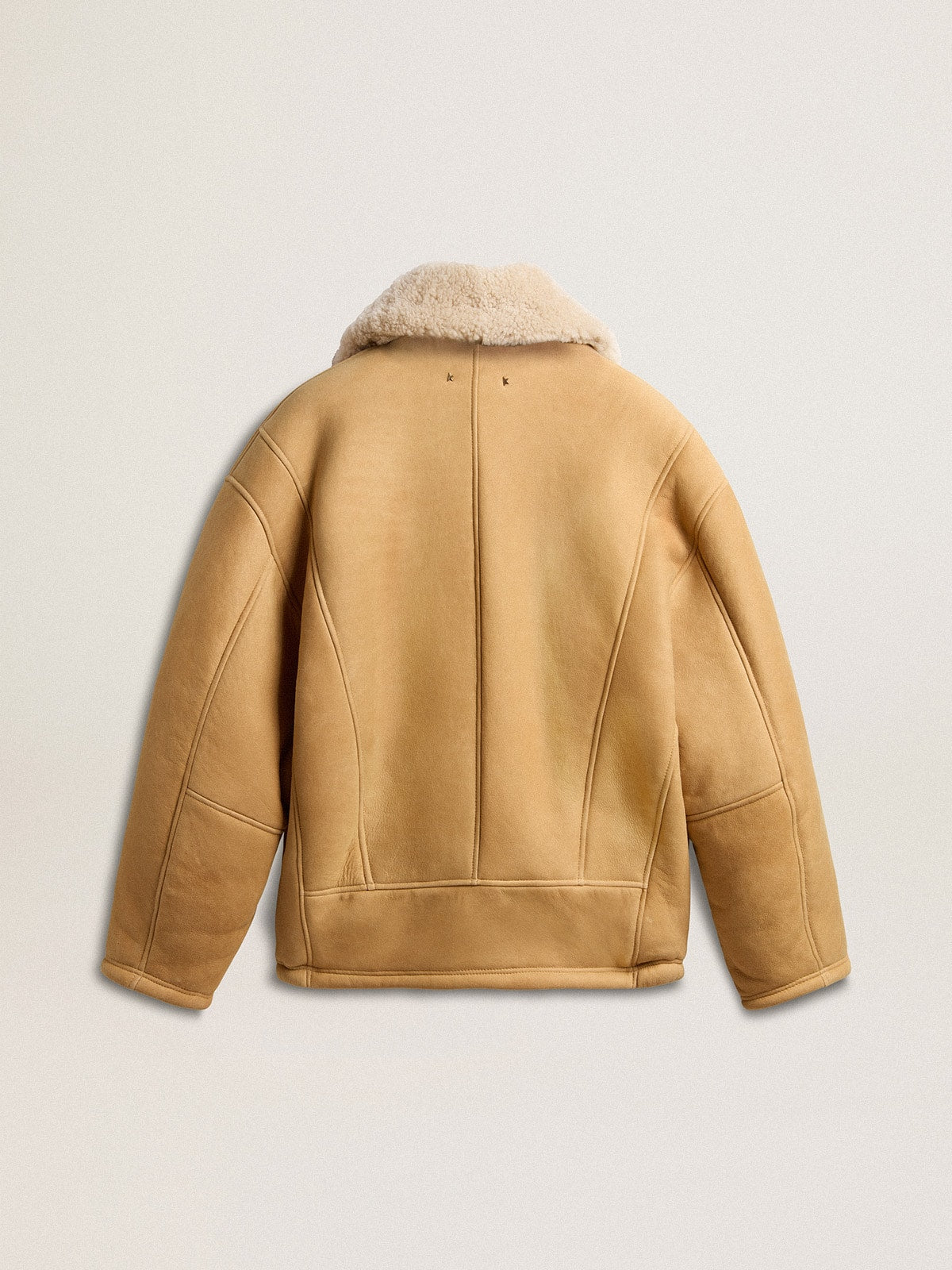 Women's sheepskin jacket with a wide shearling shawl collar