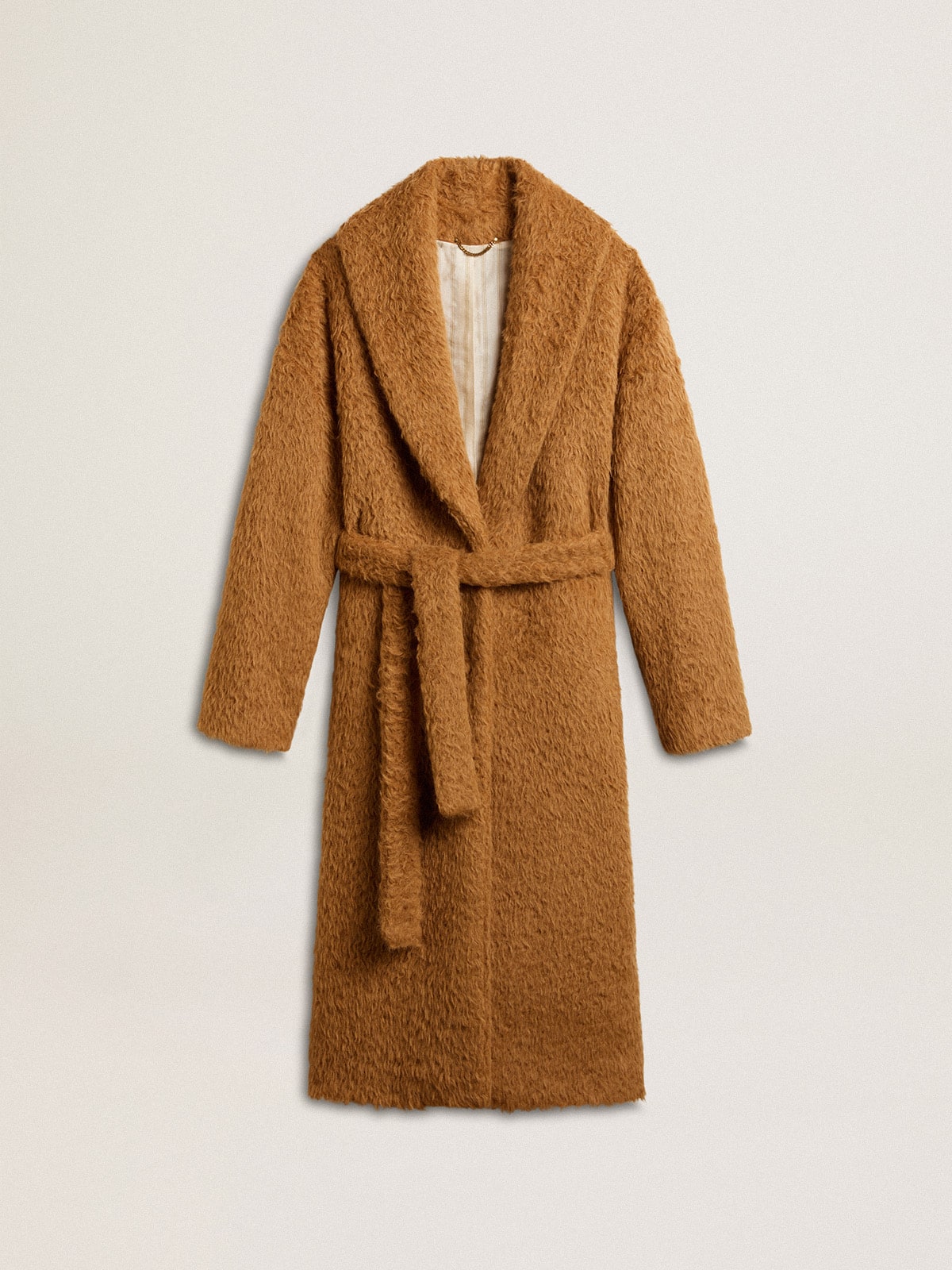 Women's coat with shawl collar in tobacco