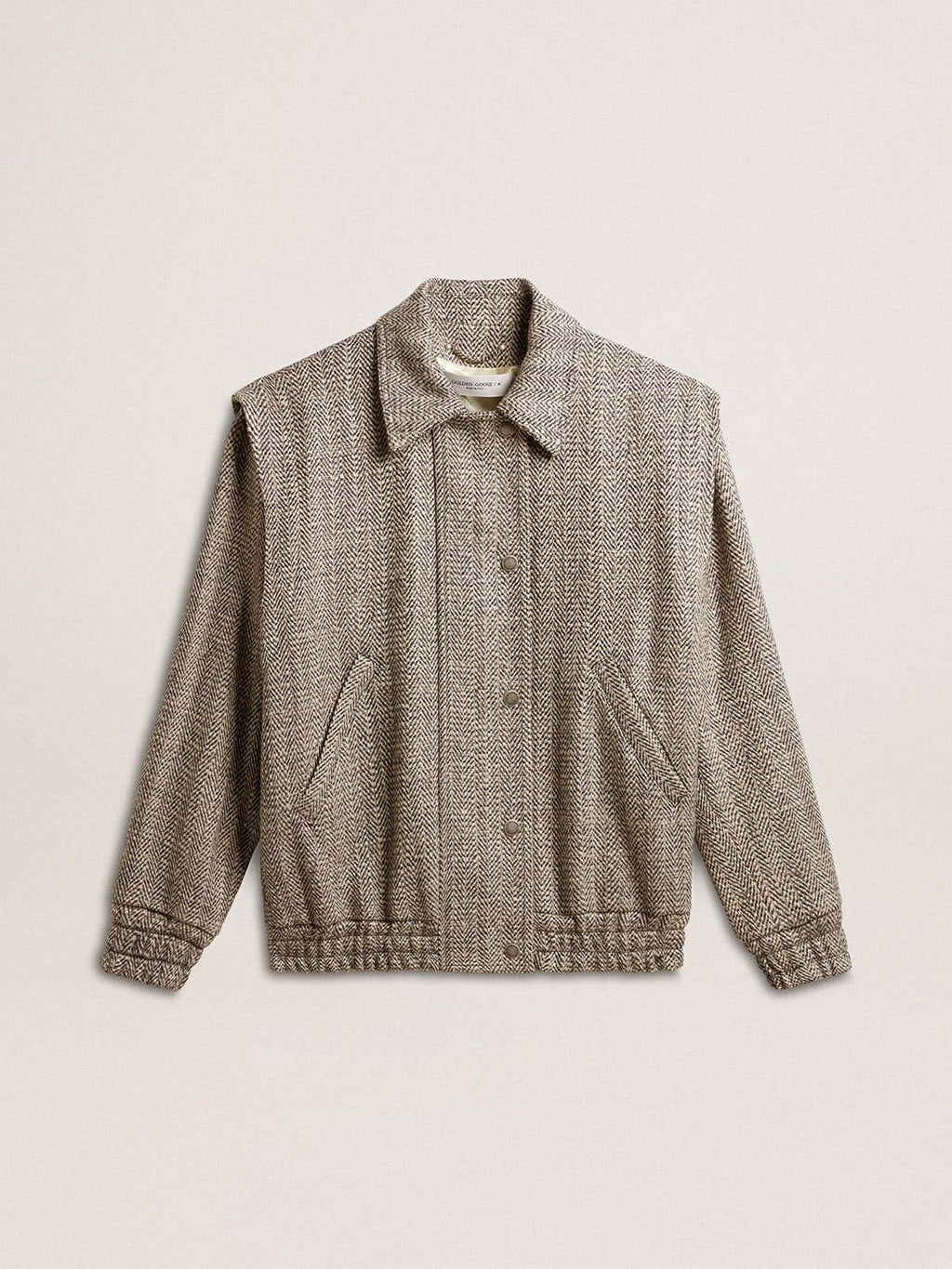 Women's bomber jacket in ecru brown herringbone wool