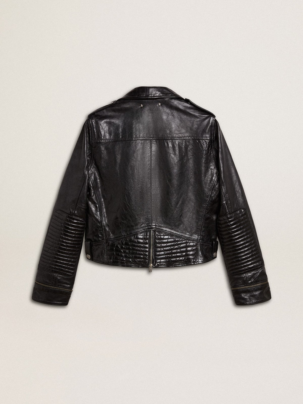 Women's black leather biker jacket with glossy effect