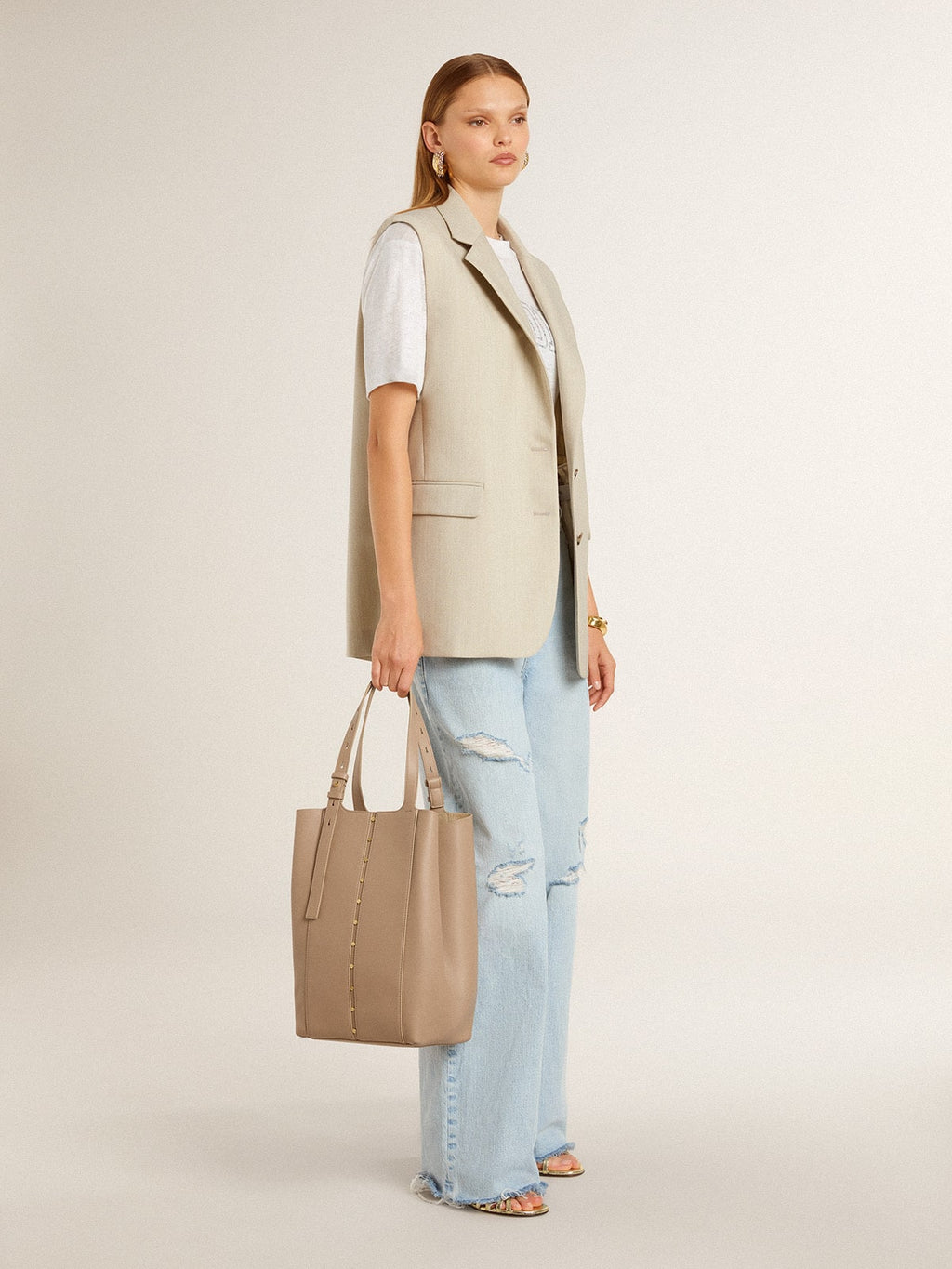 Women's khaki wool blend vest jacket