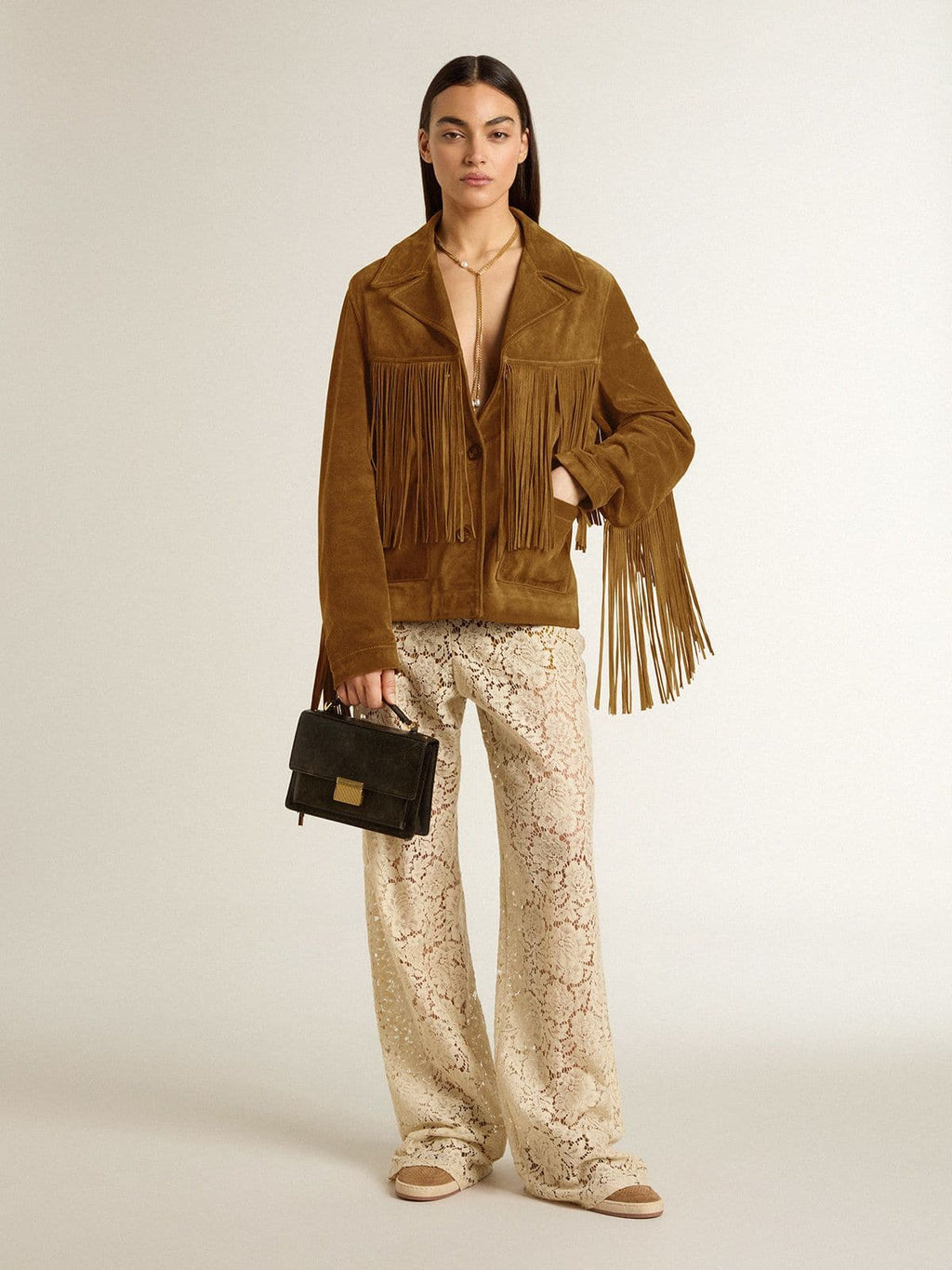 Women's tobacco-colored suede jacket women with fringes