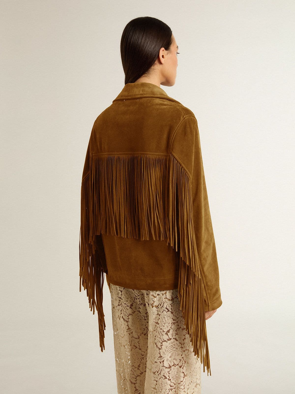 Women's tobacco-colored suede jacket women with fringes